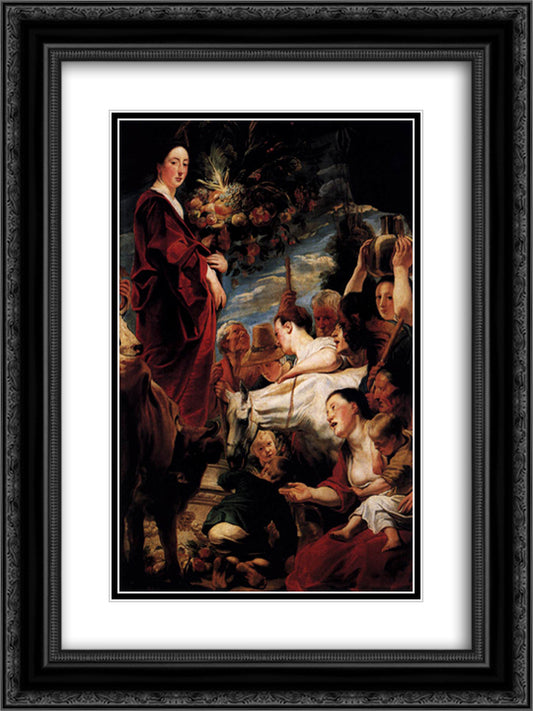 An Offering to Ceres, Goddess of the Harvest 18x24 Black Ornate Wood Framed Art Print Poster with Double Matting by Jordaens, Jacob