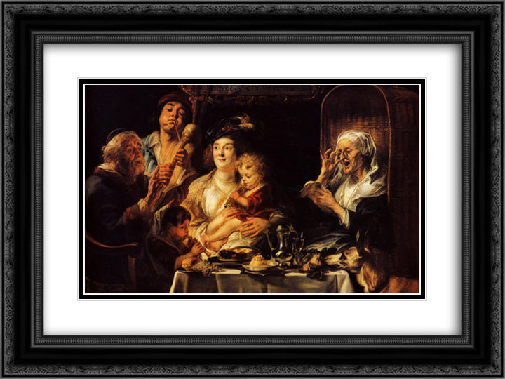 As the Old Sang, So the young Pipe 24x18 Black Ornate Wood Framed Art Print Poster with Double Matting by Jordaens, Jacob