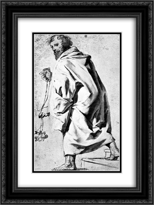 Bearded Man Stepping Down 18x24 Black Ornate Wood Framed Art Print Poster with Double Matting by Jordaens, Jacob