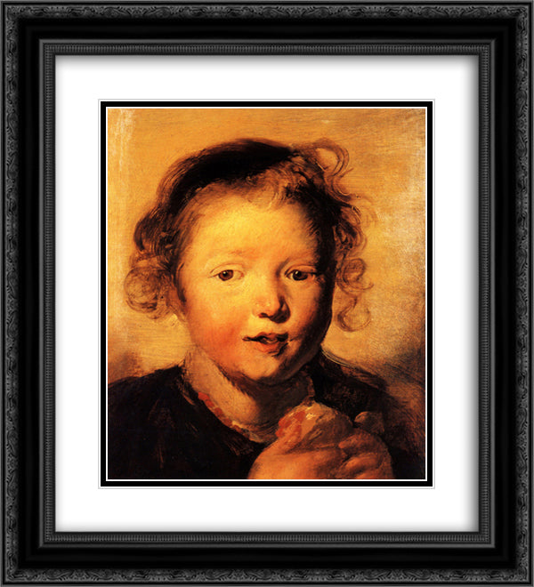 Child's head 20x22 Black Ornate Wood Framed Art Print Poster with Double Matting by Jordaens, Jacob