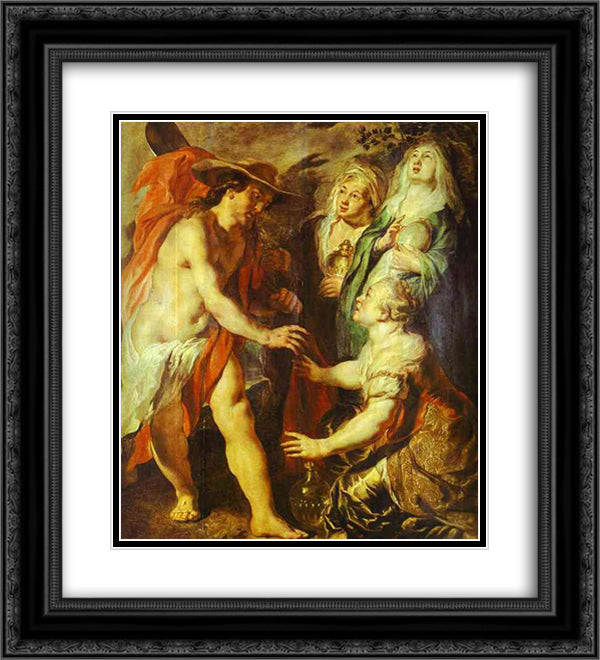 Christ Comes as a Gardener to Three Marys 20x22 Black Ornate Wood Framed Art Print Poster with Double Matting by Jordaens, Jacob