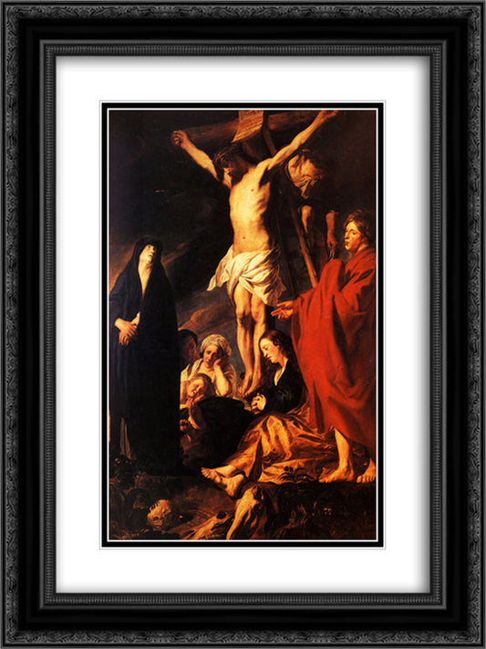 Christ on a Cross 18x24 Black Ornate Wood Framed Art Print Poster with Double Matting by Jordaens, Jacob