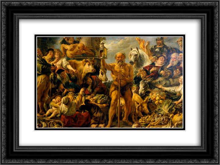 Diogenes Searching for an Honest Man 24x18 Black Ornate Wood Framed Art Print Poster with Double Matting by Jordaens, Jacob