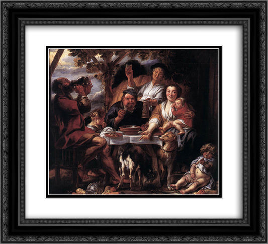 Eating Man 22x20 Black Ornate Wood Framed Art Print Poster with Double Matting by Jordaens, Jacob