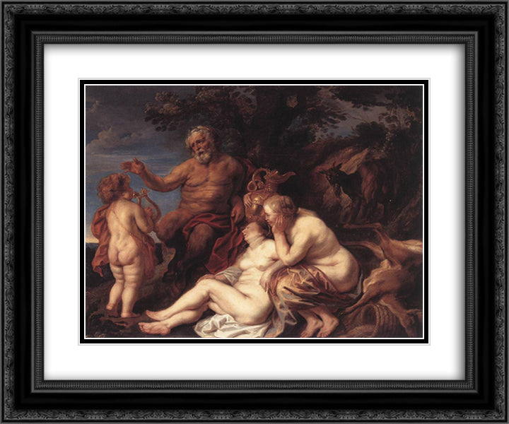 Education of Jupiter 24x20 Black Ornate Wood Framed Art Print Poster with Double Matting by Jordaens, Jacob