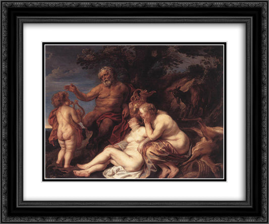 Education of Jupiter 24x20 Black Ornate Wood Framed Art Print Poster with Double Matting by Jordaens, Jacob