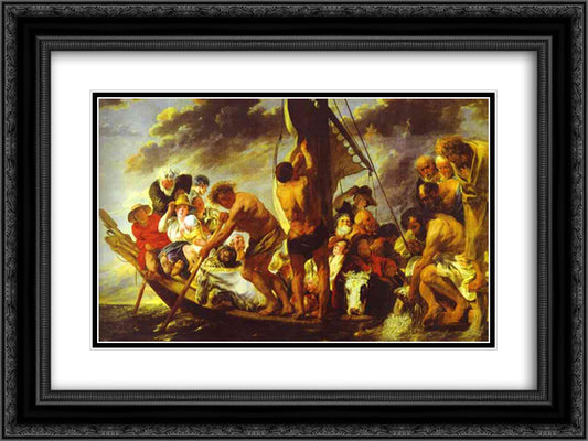 Ferry Boat to Antwerp 24x18 Black Ornate Wood Framed Art Print Poster with Double Matting by Jordaens, Jacob