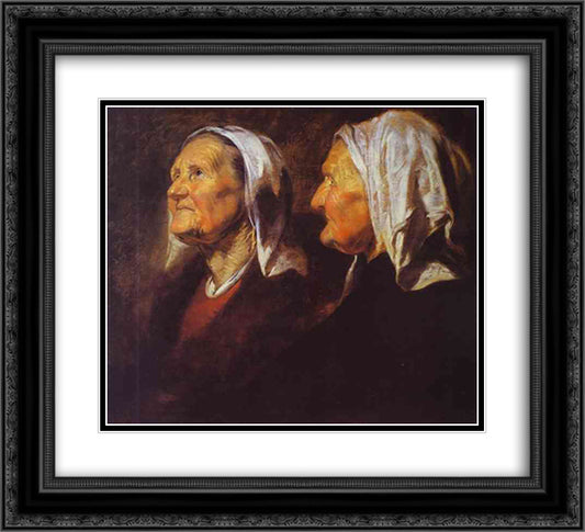 Head of an Old Woman 22x20 Black Ornate Wood Framed Art Print Poster with Double Matting by Jordaens, Jacob