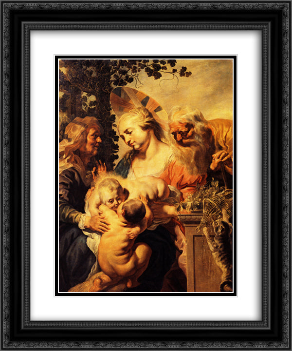 Holy Family with Elizabeth and Child John the Baptist 20x24 Black Ornate Wood Framed Art Print Poster with Double Matting by Jordaens, Jacob