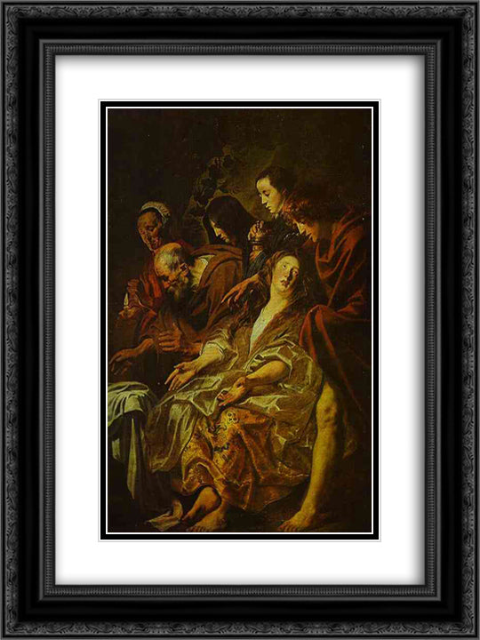 Holy Women at the Sepulchre 18x24 Black Ornate Wood Framed Art Print Poster with Double Matting by Jordaens, Jacob