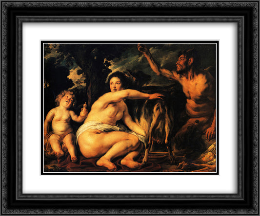 Infant Jupiter Fed by the Goat Amalthea 24x20 Black Ornate Wood Framed Art Print Poster with Double Matting by Jordaens, Jacob