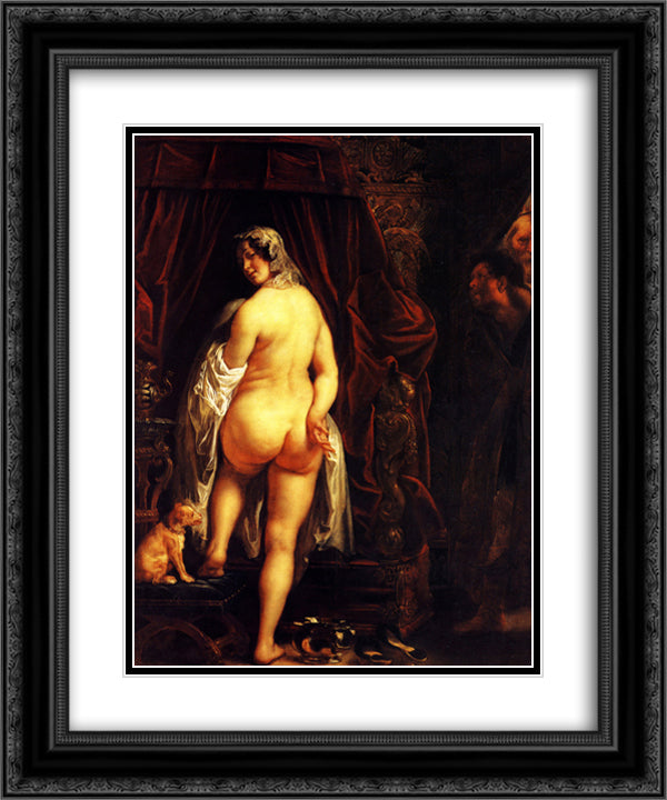 King Candaules of Lydia Showing his Wife to Gyges 20x24 Black Ornate Wood Framed Art Print Poster with Double Matting by Jordaens, Jacob