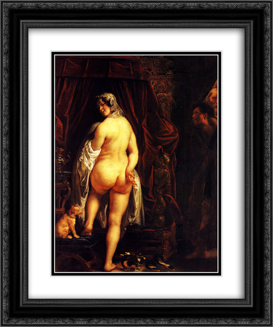 King Candaules of Lydia Showing his Wife to Gyges 20x24 Black Ornate Wood Framed Art Print Poster with Double Matting by Jordaens, Jacob