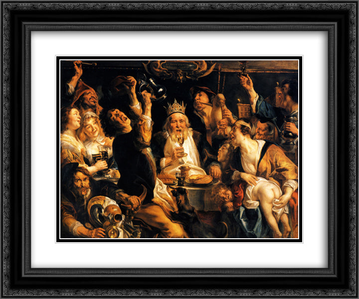 King Drinks 24x20 Black Ornate Wood Framed Art Print Poster with Double Matting by Jordaens, Jacob