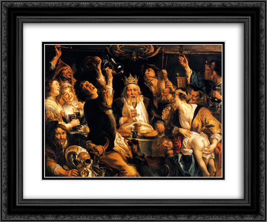 King Drinks 24x20 Black Ornate Wood Framed Art Print Poster with Double Matting by Jordaens, Jacob