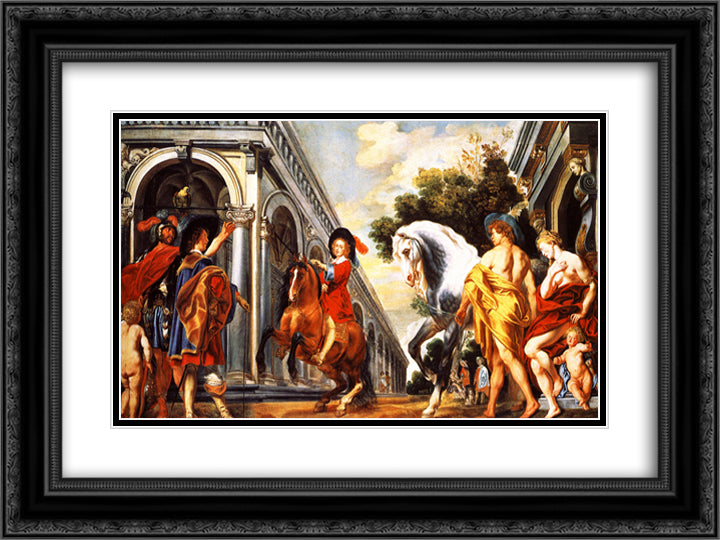 Levade performed under the auspices of Mars and in the presence of Mercury, Venus and a squire 24x18 Black Ornate Wood Framed Art Print Poster with Double Matting by Jordaens, Jacob