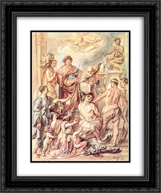 Martyrdom of St. Quentin 20x24 Black Ornate Wood Framed Art Print Poster with Double Matting by Jordaens, Jacob