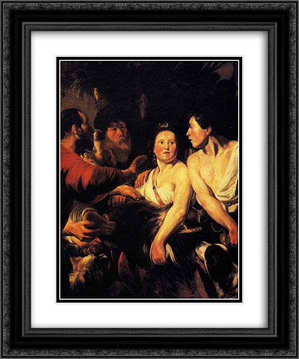 Meleager and Atalanta 20x24 Black Ornate Wood Framed Art Print Poster with Double Matting by Jordaens, Jacob