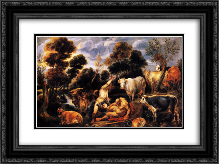 Mercure killing Argos 24x18 Black Ornate Wood Framed Art Print Poster with Double Matting by Jordaens, Jacob