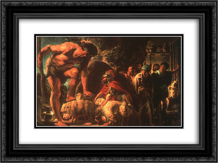 Odysseus 24x18 Black Ornate Wood Framed Art Print Poster with Double Matting by Jordaens, Jacob