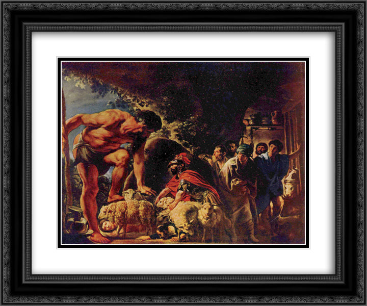 Odysseus in the Cave of Polyphemus 24x20 Black Ornate Wood Framed Art Print Poster with Double Matting by Jordaens, Jacob