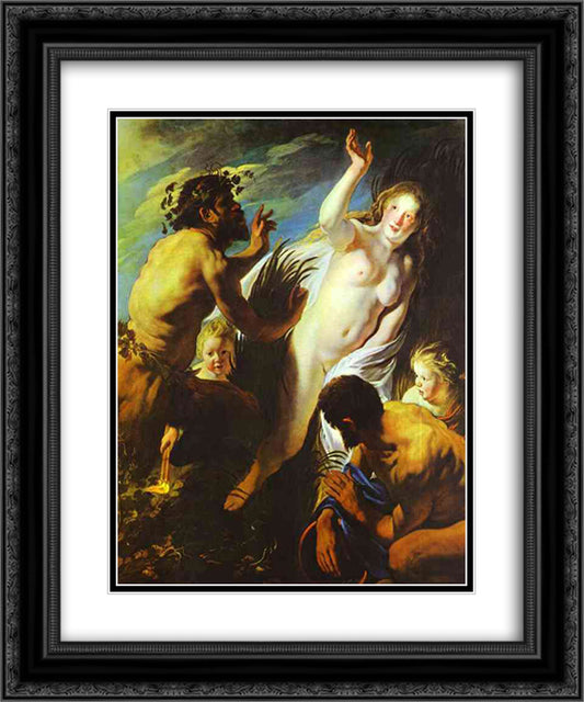 Pan and Syrinx 20x24 Black Ornate Wood Framed Art Print Poster with Double Matting by Jordaens, Jacob