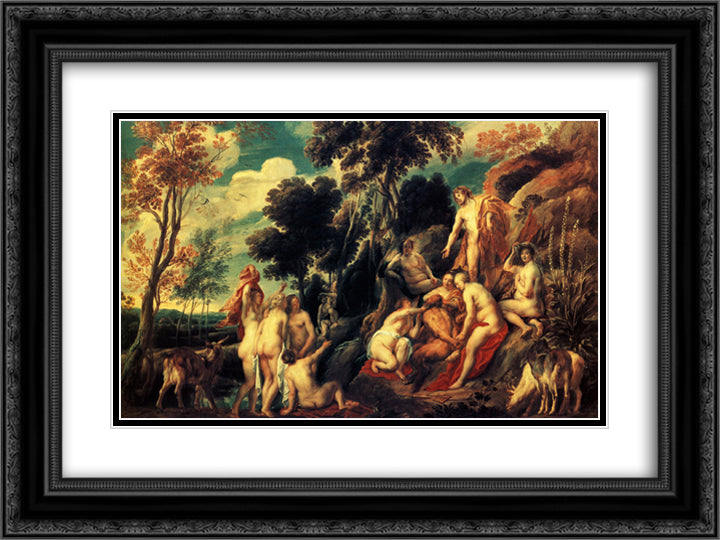 Pan punished by the Nymphs 24x18 Black Ornate Wood Framed Art Print Poster with Double Matting by Jordaens, Jacob