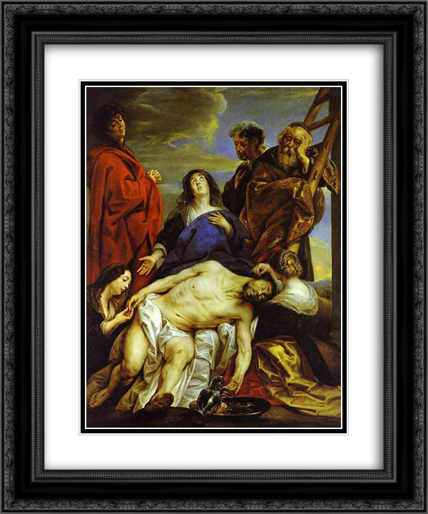 Pieta 20x24 Black Ornate Wood Framed Art Print Poster with Double Matting by Jordaens, Jacob