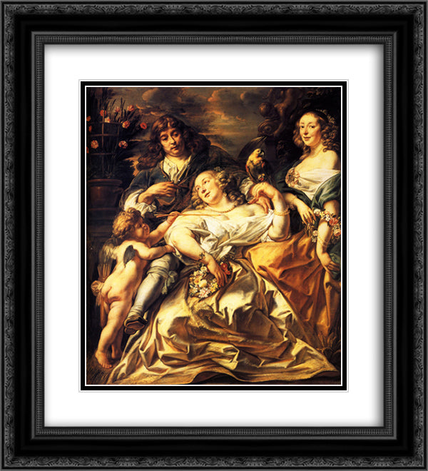 Portrait of a Family 20x22 Black Ornate Wood Framed Art Print Poster with Double Matting by Jordaens, Jacob