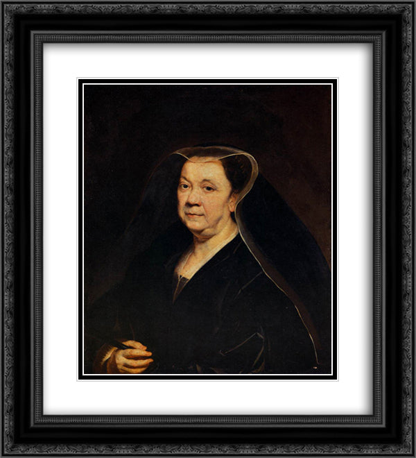 Portrait of a Gentlewoman 20x22 Black Ornate Wood Framed Art Print Poster with Double Matting by Jordaens, Jacob