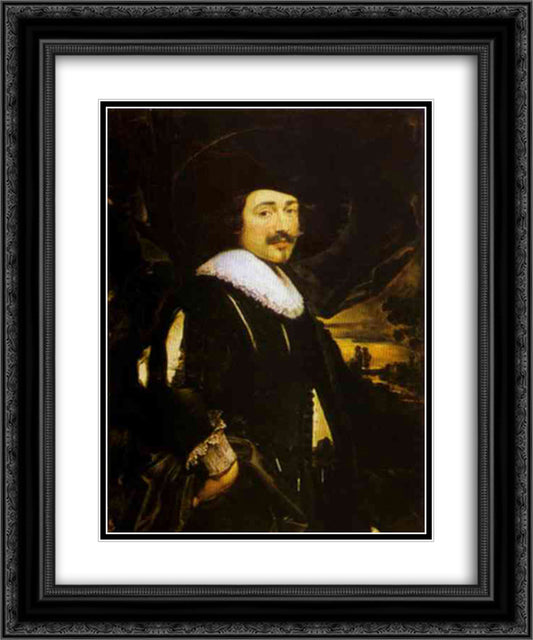 Portrait of a Man 20x24 Black Ornate Wood Framed Art Print Poster with Double Matting by Jordaens, Jacob