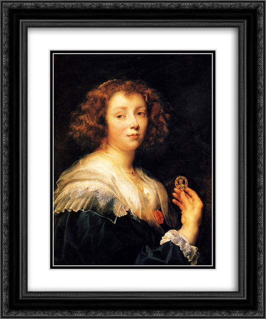 Portrait of a young lady 20x24 Black Ornate Wood Framed Art Print Poster with Double Matting by Jordaens, Jacob