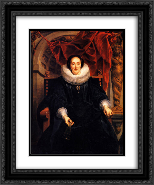 Portrait of Catharina Behaghel 20x24 Black Ornate Wood Framed Art Print Poster with Double Matting by Jordaens, Jacob