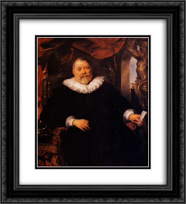 Portrait of Johan Wierts 20x22 Black Ornate Wood Framed Art Print Poster with Double Matting by Jordaens, Jacob