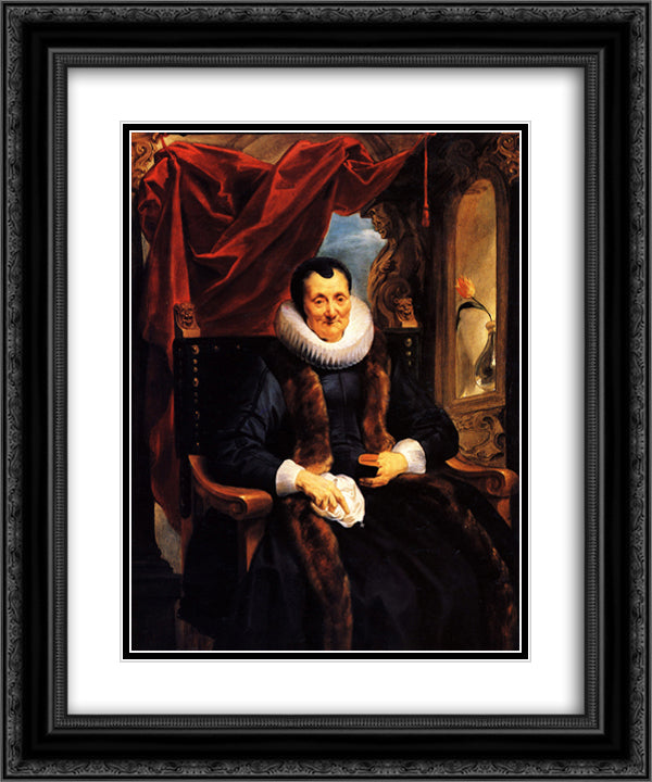 Portrait of Magdalena de Cuyper 20x24 Black Ornate Wood Framed Art Print Poster with Double Matting by Jordaens, Jacob