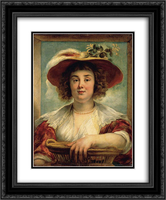 Portrait of the artist's daughter Elizabeth 20x24 Black Ornate Wood Framed Art Print Poster with Double Matting by Jordaens, Jacob