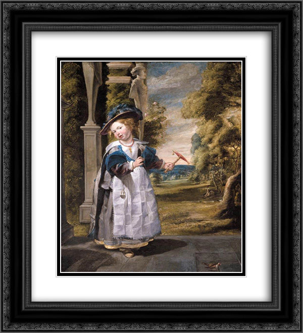 Portrait of the Painter's Daughter Anna Catharina Oil on canvas 20x22 Black Ornate Wood Framed Art Print Poster with Double Matting by Jordaens, Jacob