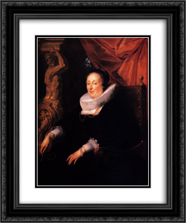 Portrait of the wife of Johan Wierts 20x24 Black Ornate Wood Framed Art Print Poster with Double Matting by Jordaens, Jacob