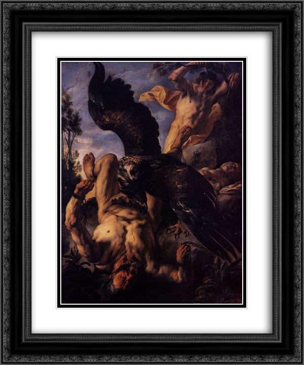 Prometheus Bound 20x24 Black Ornate Wood Framed Art Print Poster with Double Matting by Jordaens, Jacob