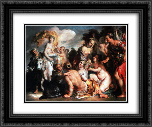 Rape of Europa 24x20 Black Ornate Wood Framed Art Print Poster with Double Matting by Jordaens, Jacob