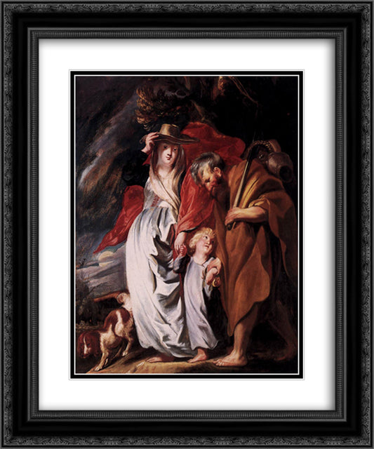 Return of the Holy Family from Egypt 20x24 Black Ornate Wood Framed Art Print Poster with Double Matting by Jordaens, Jacob