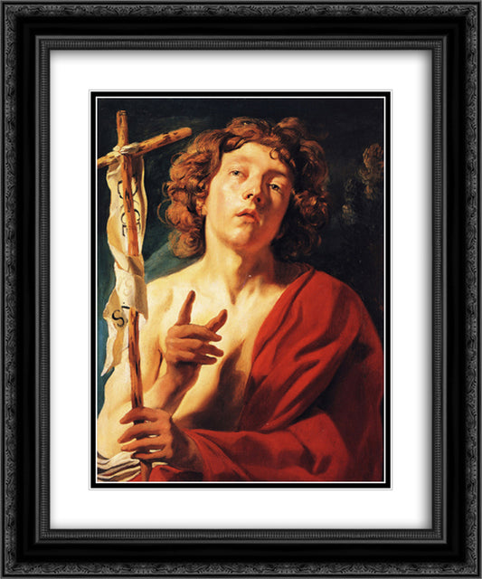 Saint John the Baptist 20x24 Black Ornate Wood Framed Art Print Poster with Double Matting by Jordaens, Jacob