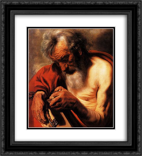 Saint Peter 20x22 Black Ornate Wood Framed Art Print Poster with Double Matting by Jordaens, Jacob