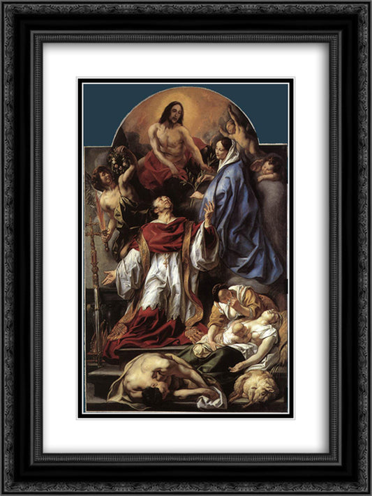 St. Charles Cares for the Plague Victims of Milan 18x24 Black Ornate Wood Framed Art Print Poster with Double Matting by Jordaens, Jacob