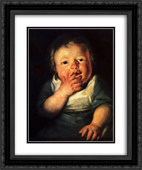 Study of little child 20x24 Black Ornate Wood Framed Art Print Poster with Double Matting by Jordaens, Jacob