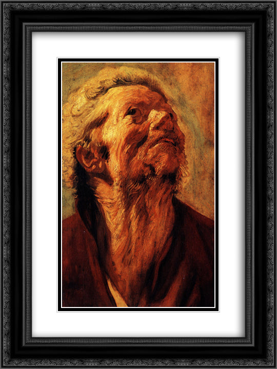 Study of the head of Abraham Grapheus 18x24 Black Ornate Wood Framed Art Print Poster with Double Matting by Jordaens, Jacob