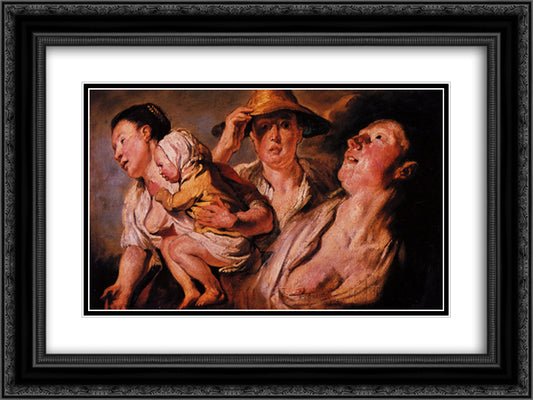 Study of three women and child 24x18 Black Ornate Wood Framed Art Print Poster with Double Matting by Jordaens, Jacob