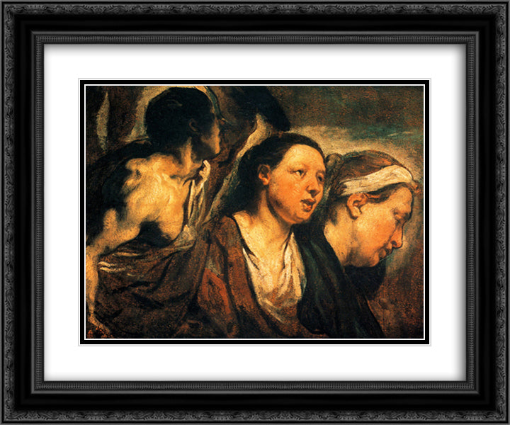 Study of two female heads and torso of a warrior 24x20 Black Ornate Wood Framed Art Print Poster with Double Matting by Jordaens, Jacob