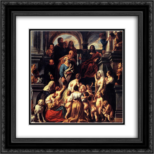 Suffer the Little Children 20x20 Black Ornate Wood Framed Art Print Poster with Double Matting by Jordaens, Jacob