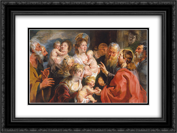 Suffer the Little Children to Come Unto Me 24x18 Black Ornate Wood Framed Art Print Poster with Double Matting by Jordaens, Jacob